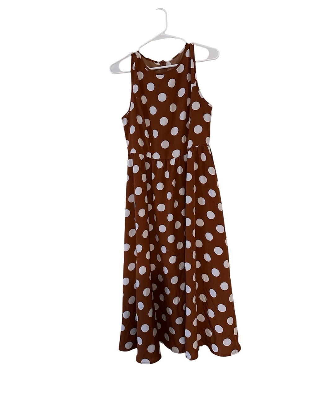 Brown Polka Dot Sleeveless Maxi Dress